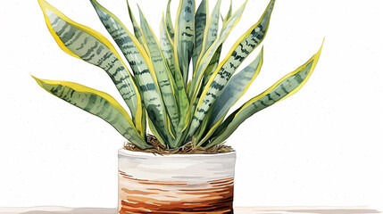 Clipart of watercolor Snake Plant in the pot