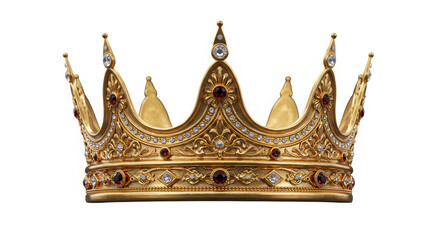 Fototapeta premium Luxury golden crown with gems isolated on transparent background