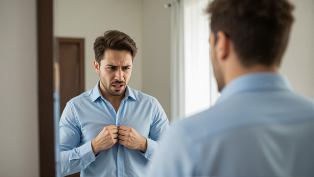 s a man standing in front of a mirror - Powered by Adobe