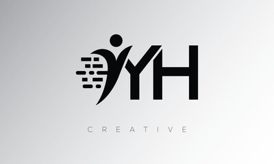 YH Creative Digital Monogram Logo – Futuristic Letter mark Design Featuring Human Shape, Pixel Motion & Minimal Tech Style for Innovative Branding Identity