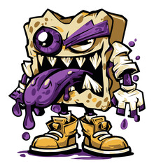 Fototapeta premium Cartoon Monster Sponge Character with Purple Tongue and Angry Expression