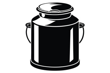 Black Silhouette of Milk Can Traditional Dairy Farm Container with Lid and Handles
