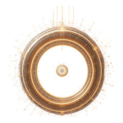 Gold circular glowing ring abstract futuristic tech element isolated on transparent background