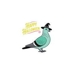 create a vector style simple  ehallowen Minnine  Pigeon white beckground .

