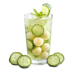 Refreshing Cucumber and Melon Infused Drink with Mint Garnish