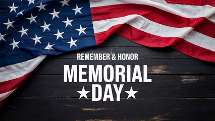 American flag on dark wood memorial day background