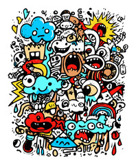Obraz premium Colorful Doodle Art Full of Whimsical Characters and Fun Elements