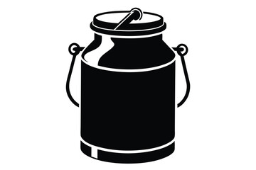 Black Silhouette Illustration of a Milk Can with Rounded Handles and a Lid