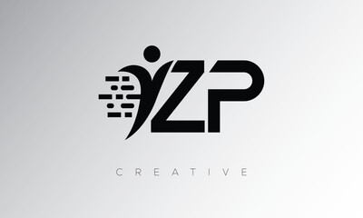 ZP Creative Digital Monogram Logo – Futuristic Letter mark Design Featuring Human Shape, Pixel Motion & Minimal Tech Style for Innovative Branding Identity
