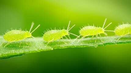 Naklejka premium Green Aphids On the Leaf Close-Up Garden Pests Infestation