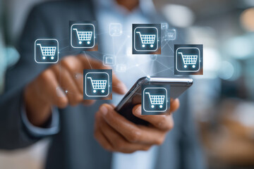 Digital online payment concept. Business people using mobile smart phone, online payment, banking, online shopping. Technology online banking applications via internet network. financial transaction