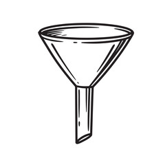 Hand drawn illustration of a chemical laboratory funnel in a simple vintage art silhouette style