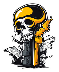 Dynamic Skull Illustration with Bold Colors and Strong Visual Elements