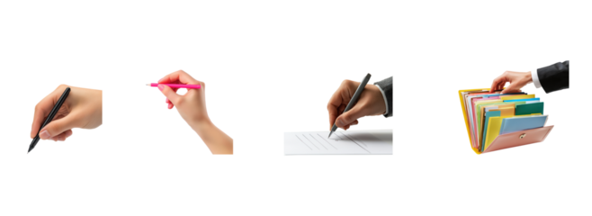 Collection of hand marking tasks on a to-do list, representing productivity and task management. full length isolate on transparent background