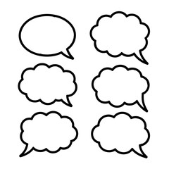 A collection of six empty speech bubbles is arranged in a grid