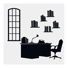 Silhouette of an Elegant Home Office with Bookshelves and Vintage Elements