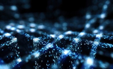 Blockchain Information flows in the digital global networks. 3D illustration of data cells with binary code elements. High quality