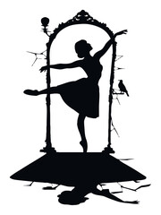 Elegant Silhouette of a Dancer Posing Gracefully in Front of a Mirror