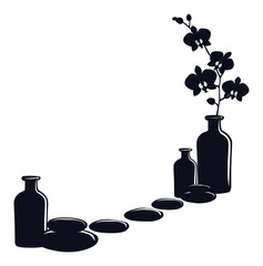Elegant Silhouette of Bottles and Stones with Orchid Flower Accent