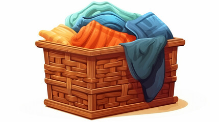 clothes in a laundry wooden basket isolated