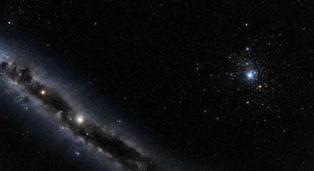 Obraz premium Wide-Angle View of Star-Filled Night Sky with Diagonal Galactic Band and Scattered Stellar Clusters Across Black Space