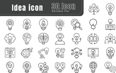 Creative Idea Icons Set, Innovative and Inspiring Line Icons for Brainstorming and Innovation