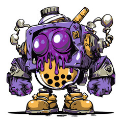 Colorful Cartoon Robot with Purple Slime and Mechanical Features
