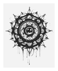 Hand-Drawn Mandala Design with Intricate Patterns and Unique Elements
