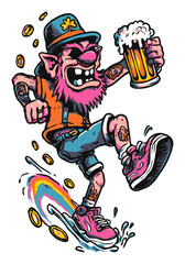 Playful Cartoon Character Skating with Beer and Coins in Vibrant Colors