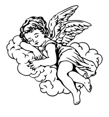 Sweet angel cherub baby sleeping on a cloud