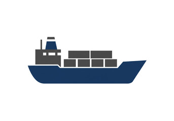 Obraz premium Illustration of a cargo ship with containers on deck sailing on a white background simple design