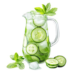 Refreshing Cucumber Mint Water in a Glass Pitcher with Ice Cubes