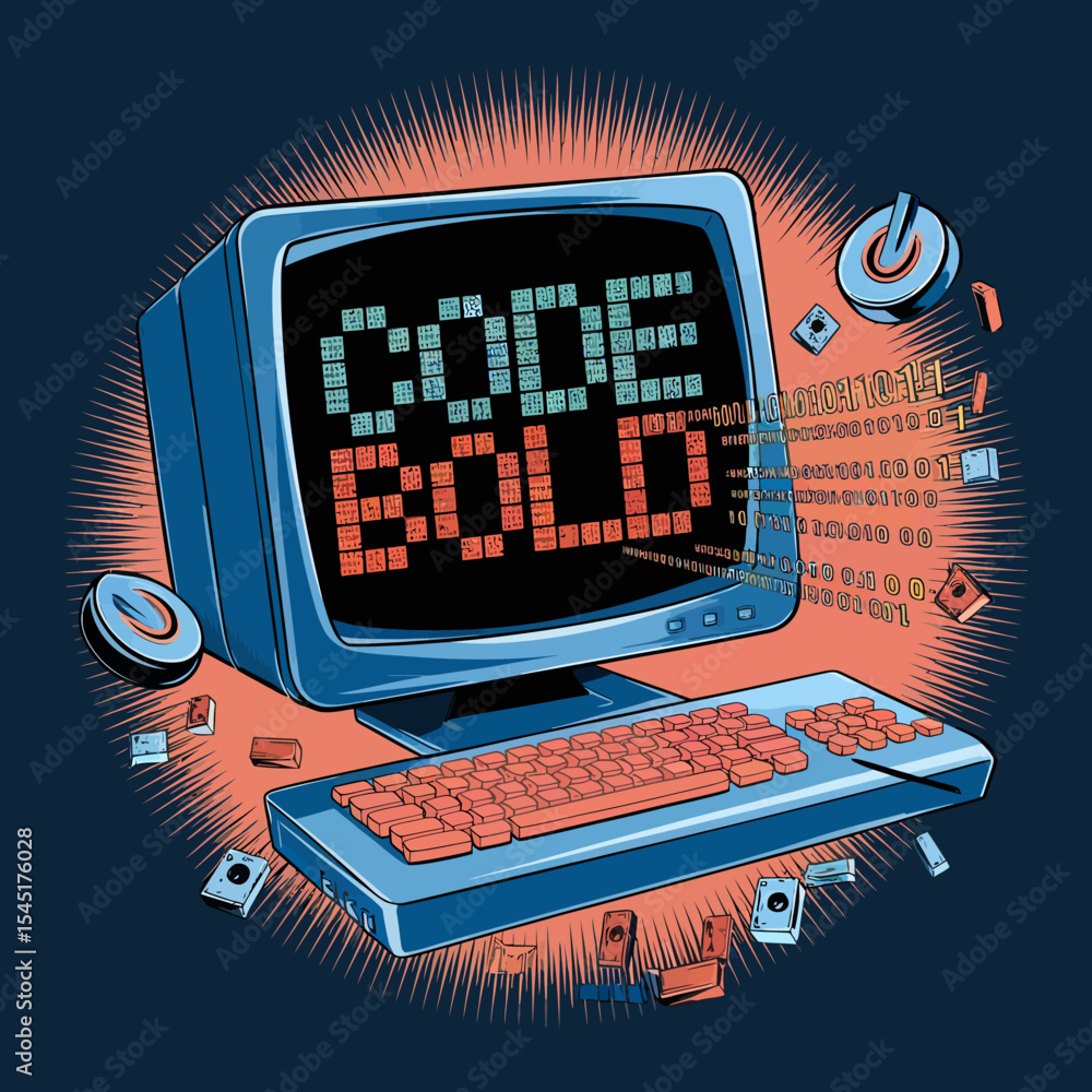 Fototapete retro computer code bold digital art illustration vintage technology design graphic pixel art 80s st