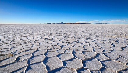 Fototapeta premium salt desert landscape forming polygonal cracks under blue sky in salar de uyuni bolivia