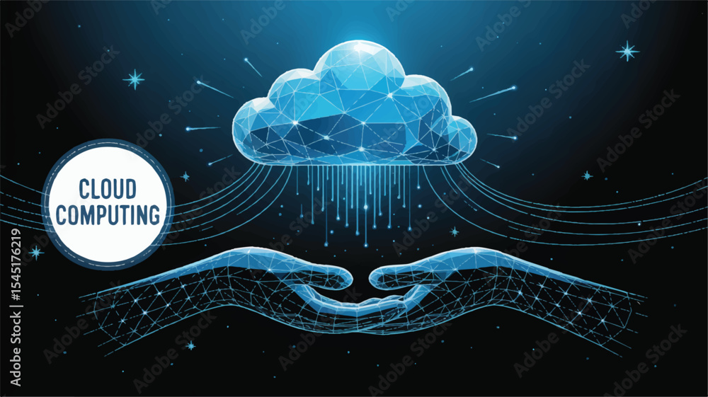 Poster low poly cloud computing illustration digital data network