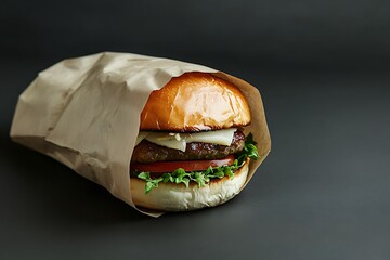 Juicy Gourmet Burger in a Brown Paper Bag Delicious Fast Food Meal