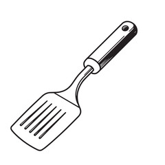 Vintage art silhouette of a slotted spatula kitchen utensil for cooking and baking