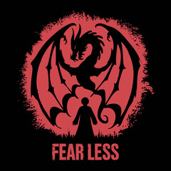 Fearless Dragon Silhouette Powerful Red Grunge Graphic Design Fierce Mythological Creature Intense Dark Background Strong Bold Vector Illustration Digital Art Print TShirt Design wings brave black    