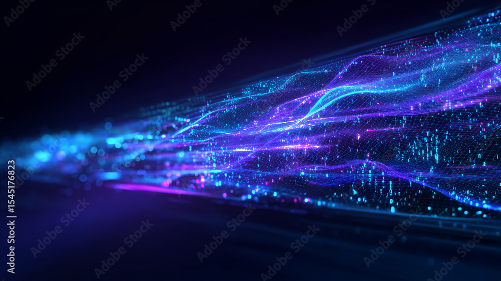 Poster futuristic stream of data flowing through cyberspace