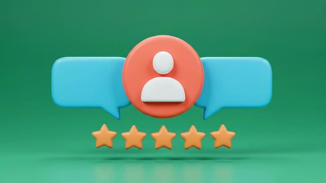 Animated user feedback elements with stars and speech bubbles on a green screen, ideal for product reviews and UX videos

