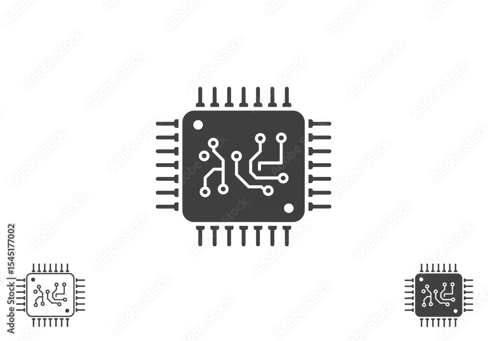 Aufkleber a gray scale illustration of a microchip with pins and circuit patterns on a white background