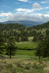 Open Meadow Below A Clouded In View Of Longs Peak