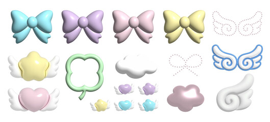 3Dぷっくりデコパーツセット｜ウィッシュコア・エンジェルコア風アイコン素材