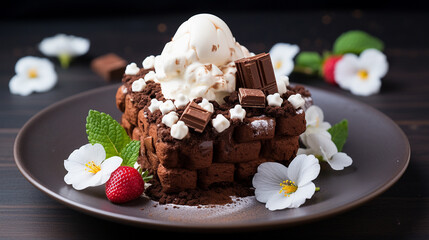 Chocolate honey toast with ice cream and marshm