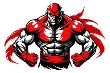 Vintage black and white illustration of a muscular male boxer in a powerful fighting stance. This dynamic vector-style artwork features bold line shading, detailed muscle anatomy