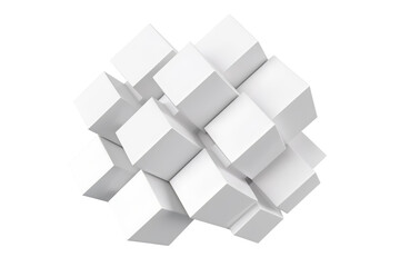 A lot of 3D stacked white cubes. Geometric abstract shape. 