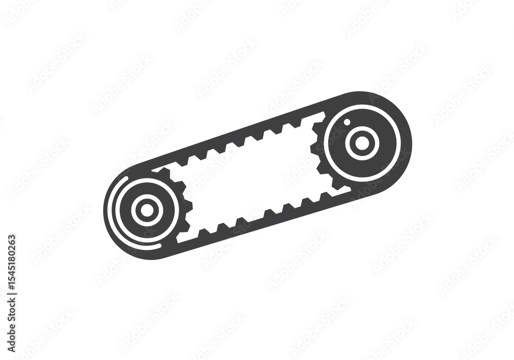 Poster a dark gray timing belt with two sprockets on a white background in a simple vector illustration