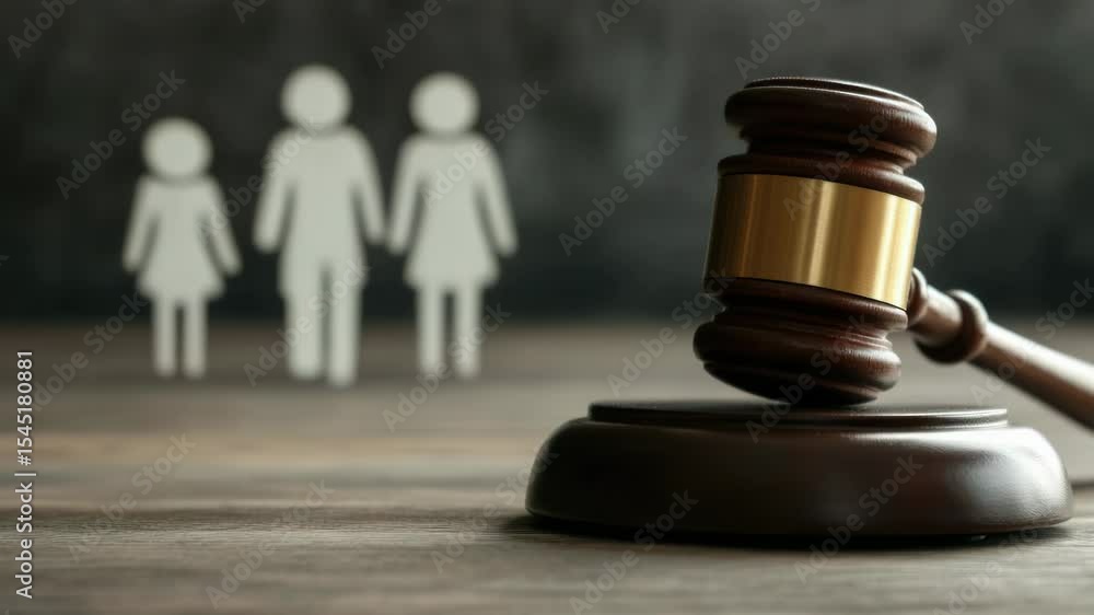 Poster a judge's gavel rests on a table, surrounded by a group of individuals