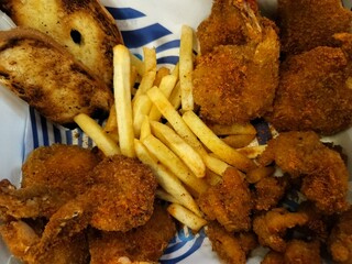 Prawn Nuggets with French Fries, Fast food delicious tasty snacks for quick meal.