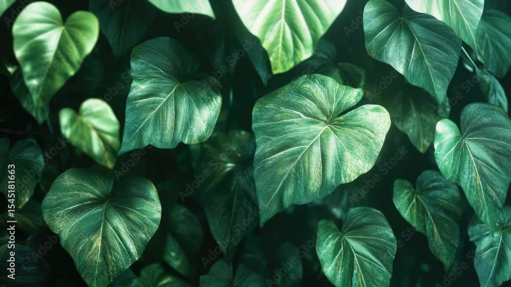 Poster a detailed view of a cluster of green leaves with intricate veins and edges